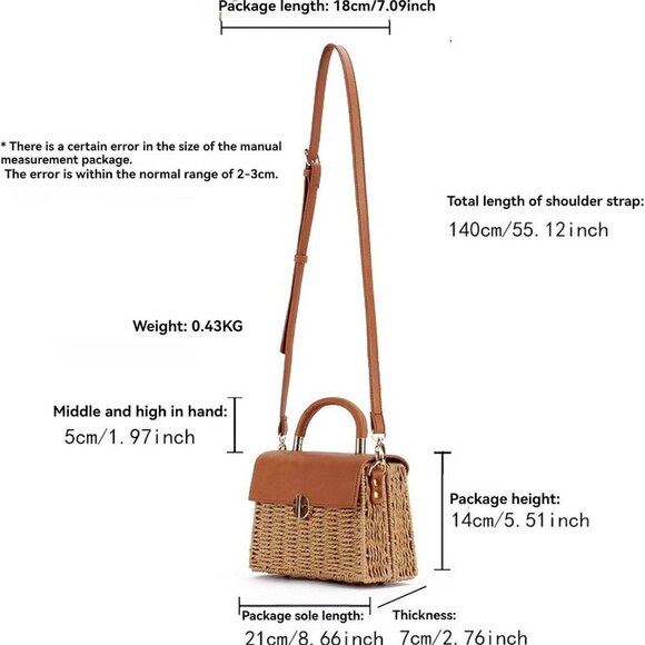 Woven Straw Beach Bag Summer Leather Flip Handbag Women's Casual Shoulder - Picture 2 of 7